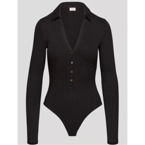 ARITZIA WILFRED black ribbed collared bodysuit XS